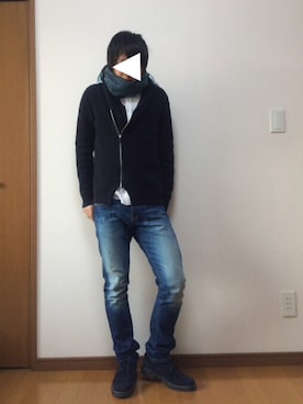 「TAKEO KIKUCHI（タケオキクチ）のアイテム（ブーツ）」を使った、SHUNさん（メンズ・170cm）の冬コーディネート