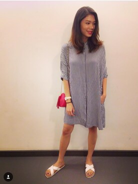 「zaloramy」｜「アイテム（シャツワンピース）」を使った、Nadya Nsrさん（レディース・171cm）の春コーディネート