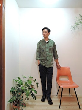 「MANEBU（マネブ）のアイテム（ブーツ）」を使った、ReTrickさん（メンズ・170cm）の秋コーディネート