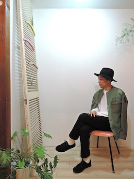 「MANEBU（マネブ）のアイテム（ブーツ）」を使った、ReTrickさん（メンズ・170cm）の秋コーディネート