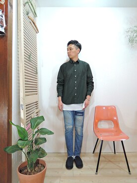 「MANEBU（マネブ）のアイテム（ブーツ）」を使った、ReTrickさん（メンズ・170cm）の春コーディネート