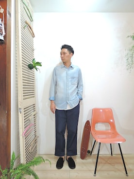 「MANEBU（マネブ）のアイテム（その他シューズ）」を使った、ReTrickさん（メンズ・170cm）の秋コーディネート
