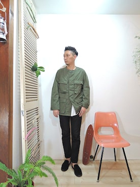「MANEBU（マネブ）のアイテム（その他シューズ）」を使った、ReTrickさん（メンズ・170cm）の秋コーディネート