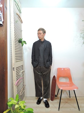 「MANEBU（マネブ）のアイテム（ブーツ）」を使った、ReTrickさん（メンズ・170cm）の秋コーディネート