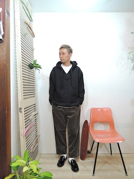 「MANEBU（マネブ）のアイテム（ブーツ）」を使った、ReTrickさん（メンズ・170cm）の秋コーディネート