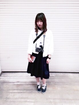 「GU（ジーユー）のアイテム（デニムジャケット、ホワイト系）」を使った、コマさん🐸さん（レディース・163cm）の秋コーディネート