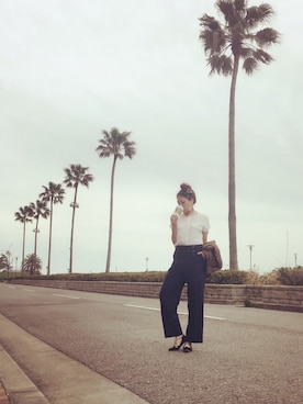 「ROPE' PICNIC（ロペピクニック）のポケット付クルーネックブラウス（シャツ/ブラウス、ホワイト系）」を使った、majicoさん（レディース・160cm）の春コーディネート