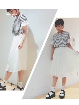 「ROPE' PICNIC（ロペピクニック）の【さらさらUVケアトップス】デオドラントフリルカットソー（Tシャツ/カットソー、ブルー系）」を使った、majicoさん（レディース・160cm）の春コーディネート