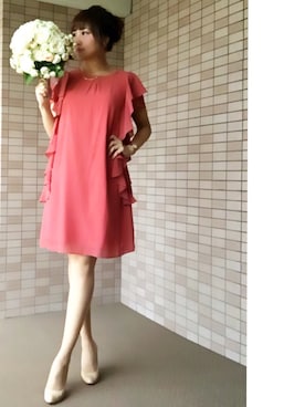 「ROPE' PICNIC（ロペピクニック）のジョーゼットフリルワンピース（ワンピース、レッド系）」を使った、majicoさん（レディース・160cm）の春コーディネート