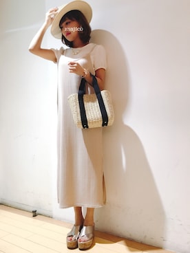 「ROPE' PICNIC（ロペピクニック）の【MORE6月号掲載】テレコキャミワンピース（ワンピース、ベージュ系）」を使った、majicoさん（レディース・160cm）の春コーディネート