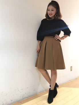 「ROPE' PICNIC（ロペピクニック）のミラノリブビックスリーブプルオーバー（ニット/セーター、ブラック系）」を使った、majicoさん（レディース・160cm）の秋コーディネート