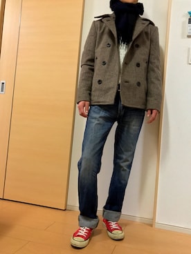「improves（インプローブス）のアイテム（ピーコート）」を使った、sprayさん（メンズ・169cm）の冬コーディネート