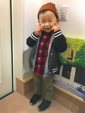 「2歳3ヶ月」｜「アイテム（スタジャン）」を使った、syooomaさん（キッズ・90cm）の秋コーディネート