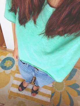 「FOREVER 21（フォーエバー トゥエンティーワン）のアイテム（Tシャツ/カットソー、グリーン系）」を使った、まさん（レディース・153cm）の夏コーディネート