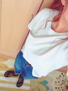 「LOWRYS FARM（ローリーズファーム）の20CALポケＴショートスリーブ　712888（Tシャツ/カットソー、ホワイト系）」を使った、まさん（レディース・153cm）の夏コーディネート