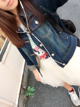 「school」｜「アイテム（デニムジャケット）」を使った、ま つ お は る きさん（レディース・156cm）の秋コーディネート
