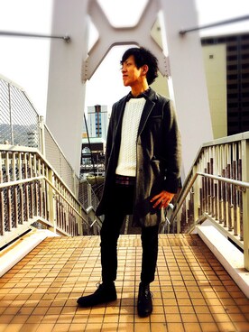 「おでかけ」｜「アイテム（チェスターコート）」を使った、けいすけさん（メンズ・173cm）の冬コーディネート