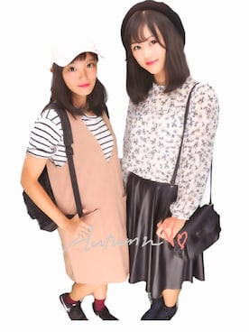 「アイテム（つなぎ/オールインワン、ベージュ系）」を使った、Hana＊さん（レディース・154cm）の秋コーディネート