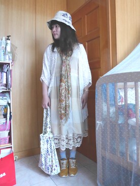 「POU DOU DOU（プードゥドゥ）のアイテム（シャツワンピース）」を使った、Lallaさん（レディース・164cm）の夏コーディネート