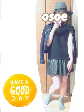 「ノースリーブニット」｜「アイテム（デニムジャケット）」を使った、オソエ～☆彡さん（レディース・154cm）の秋コーディネート