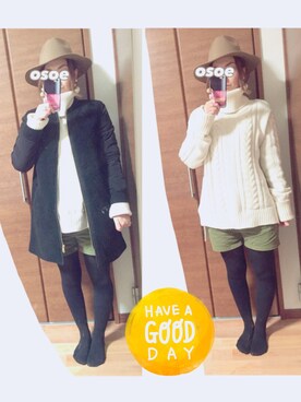 「大ぶりピアス」｜「アイテム（ジャケット/アウター）」を使った、オソエ～☆彡さん（レディース・154cm）の冬コーディネート