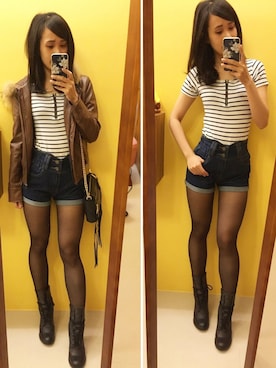 「working style」｜「アイテム（ライダースジャケット）」を使った、Arita Suさん（レディース・156cm）の春コーディネート