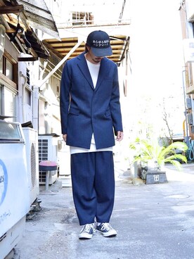 「YANTOR（ヤントル）のアイテム（パンツ）」を使った、トヲルさん（メンズ・180cm）の夏コーディネート