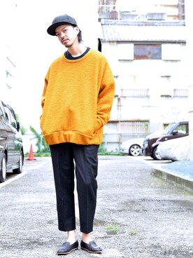 「Yohji Yamamoto（ヨウジヤマモト）のアイテム（帽子）」を使った、トヲルさん（メンズ・180cm）の秋コーディネート