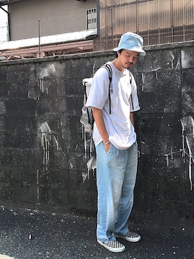 「MONKEY TIME（モンキータイム）のアイテム（帽子）」を使った、トヲルさん（メンズ・180cm）の夏コーディネート