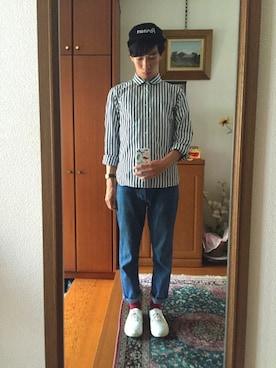 「メゾン キツネ(MAISON KITSUNE)」｜「アイテム（キャップ）」を使った、ようへいさん（メンズ・170cm）の夏コーディネート