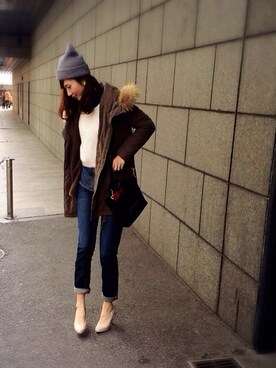 「BLACK BY MOUSSY（ブラックバイマウジー）のアイテム（モッズコート）」を使った、chicoさん（レディース・163cm）の冬コーディネート