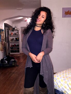 「アイテム（チューブトップ、ブルー系）」を使った、denecy zamora さん（レディース・157cm）の秋コーディネート