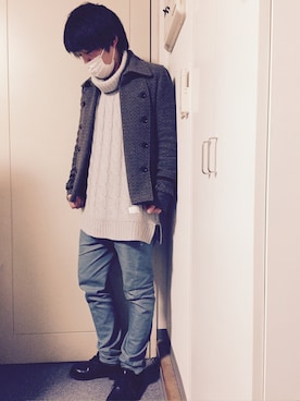 「SHAREEF（シャリーフ）のアイテム（ピーコート）」を使った、AOKINGさん（メンズ・170cm）の冬コーディネート
