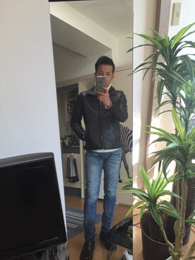 「NANO universe（ナノユニバース）のアイテム（ライダースジャケット、ブラック系）」を使った、koujiさん（メンズ）の冬コーディネート