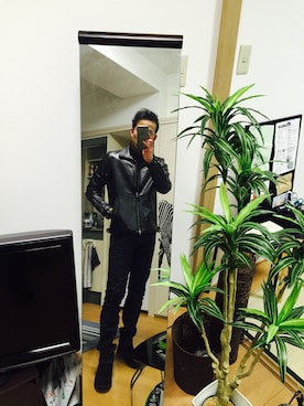 「NANO universe（ナノユニバース）のアイテム（ライダースジャケット、ブラック系）」を使った、koujiさん（メンズ）の冬コーディネート