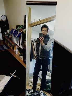 「no brand（ノーブランド）のアイテム（ダウンジャケット/コート、グリーン系）」を使った、koujiさん（メンズ）の冬コーディネート