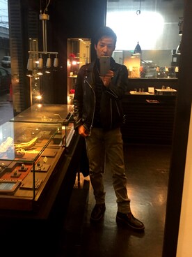 「JACKROSE（ジャックローズ）のアイテム（ライダースジャケット、ブラック系）」を使った、koujiさん（メンズ）の春コーディネート