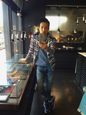 「服全部アダムスジャグラー！のアイテム（その他、ブルー系）」を使った、koujiさん（メンズ）の春コーディネート