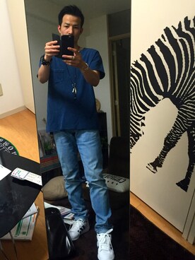 「CIAOPANIC（チャオパニック）のアイテム（Tシャツ/カットソー、ブルー系）」を使った、koujiさん（メンズ）の夏コーディネート