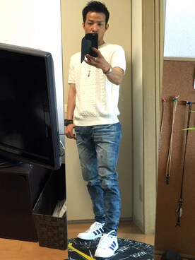 「URBAN RESEARCH（アーバンリサーチ）のアイテム（ニット/セーター、ホワイト系）」を使った、koujiさん（メンズ）の夏コーディネート