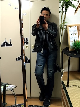 「JACKROSE（ジャックローズ）のアイテム（ライダースジャケット、ブラック系）」を使った、koujiさん（メンズ）の秋コーディネート