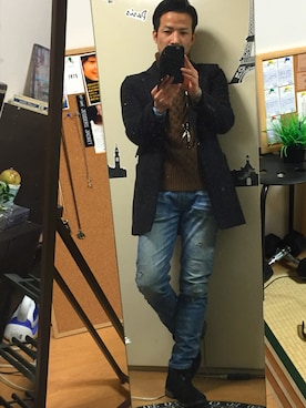 「スワッグのアイテム（トレンチコート、ブラック系）」を使った、koujiさん（メンズ）の秋コーディネート