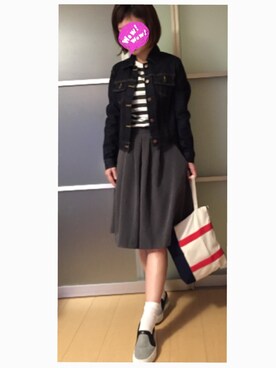 「キュロット」｜「アイテム（デニムジャケット）」を使った、MOCAさん（レディース・152cm）の冬コーディネート