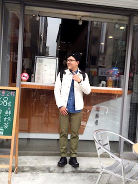 「丹寧」｜「アイテム（ジャケット/アウター）」を使った、Panさん（メンズ・168cm）の春コーディネート