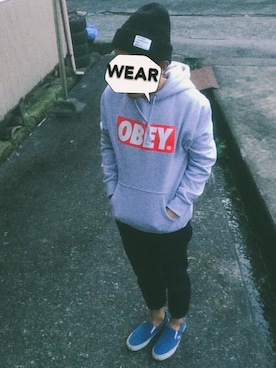 「OBEY」｜「アイテム（パーカー）」を使った、Ryoさん（メンズ・164cm）の冬コーディネート