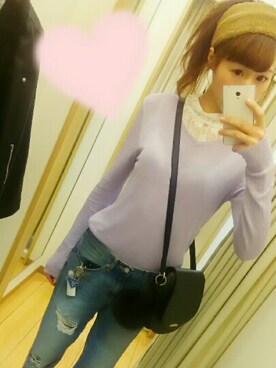 「GU（ジーユー）のアイテム（ヘアバンド、ブラウン系）」を使った、えりかさん（レディース・167cm）の秋コーディネート