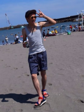 「BLUE BLUE（ブルーブルー）のアイテム（タンクトップ）」を使った、kentaro☺︎さん（メンズ・170cm）の夏コーディネート