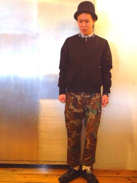 「カモ柄」｜「アイテム（ブルゾン）」を使った、kentaro☺︎さん（メンズ・170cm）の冬コーディネート