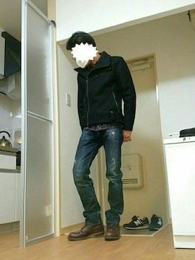 「Buffalo Bobs（バッファローボブズ）のアイテム（ライダースジャケット）」を使った、shinzoさん（メンズ・175cm）の秋コーディネート