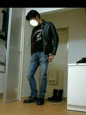 「タイト」｜「アイテム（ライダースジャケット）」を使った、shinzoさん（メンズ・175cm）の秋コーディネート